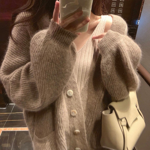 ぽわ袖もこもこくすみニット